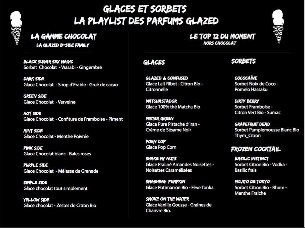 Menu Glaces Glazed Salon du Chocolat 2017